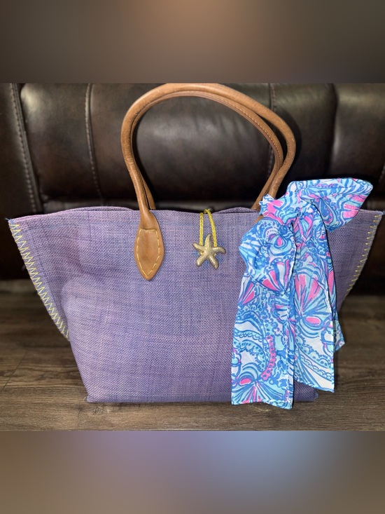 Lilly Pulitzer Handbags - Lilly Pulitzer for Target Purple Blue Straw Tote Coastal Boho Beach Bag